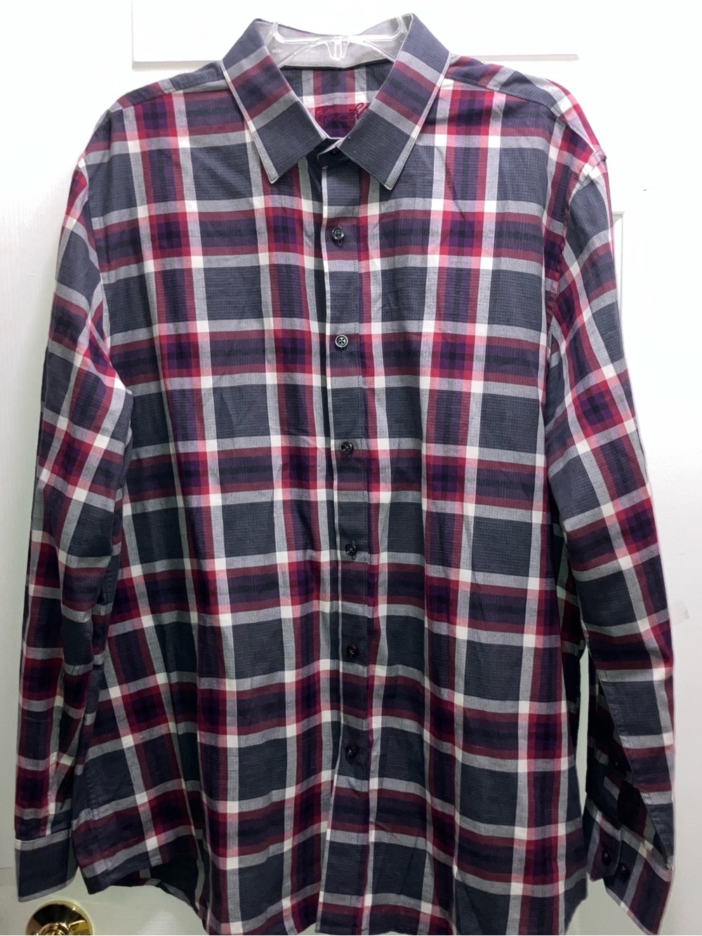 Tasso Elba Button Up Shirt Mens XL Plaid Long Sleeve Flip Cuffs Elbow Patches